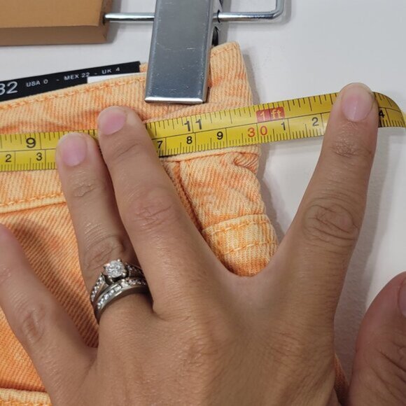 Stradivarius NEW Orange 100% Cotton Blend Raw Edge Denim Jean Short Size 0 NWT - Picture 11 of 12